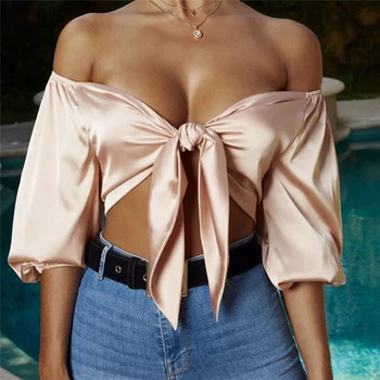 Sexy Femei Bluza Noua De Pe Umăr De Sus Streetwear Șifon Bluza Haine De Petrecere Femei Culturilor Sus De Vara Femei Bluze Femei Bluze