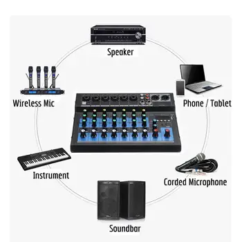 8 Canale, Portabil Mixer Audio cu Bluetooth USB Sunet DJ de Amestecare Consolă MP3 Jack Karaoke 48V Amplificatorul Pentru Karaoke KTV Petrecere