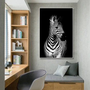 Nordic Animale Sălbatice Negru Leu Alb Panza Pictura Postere si Printuri Zebra Arta de Perete Imaginile pentru Camera de zi Decor Acasă