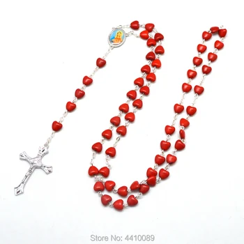 Moda Vopsirea Piatră Roșie În Formă De Inimă Șirag De Mărgele Rozariu Catolic, Maria Centrul De Medalie