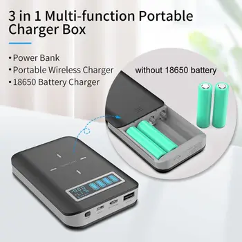 3in1 18650 Baterie DIY 10W Qi Wireless Charger USB de Tip C PD Power Bank Cutie Caz