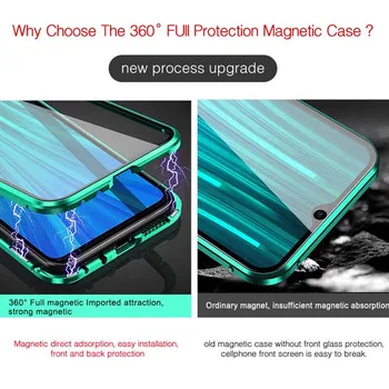 Metal Magnetic Caz Pentru Xiaomi Redmi Nota 9 7 8 8T 9 10X Pro Max K20 K30 Mi 9T Nota 10 Lite Dublă față-Verso Capac Sticla