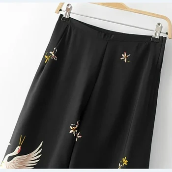 2019 Noi Femei Brand Vintage Elegant Poziție Macara de Imprimare Vrac pantaloni Largi picior Pantaloni Lungi de Agrement cu Fermoar Fly Pantaloni