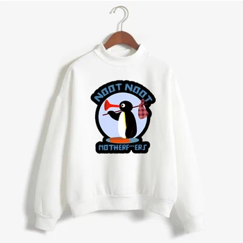 Femei Topuri Print Amuzant Noot Noot Pingu pulover Casual cu Maneca Lunga tricou Grafic Alb de Moda hanorac Haine de sex Feminin