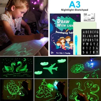 Copii de învățământ 3D Magic Lumina de Noapte Tabla de Scris Fluorescente Placa de Desen Graffiti Stralucitoare Desena cu Lumina Distractiv